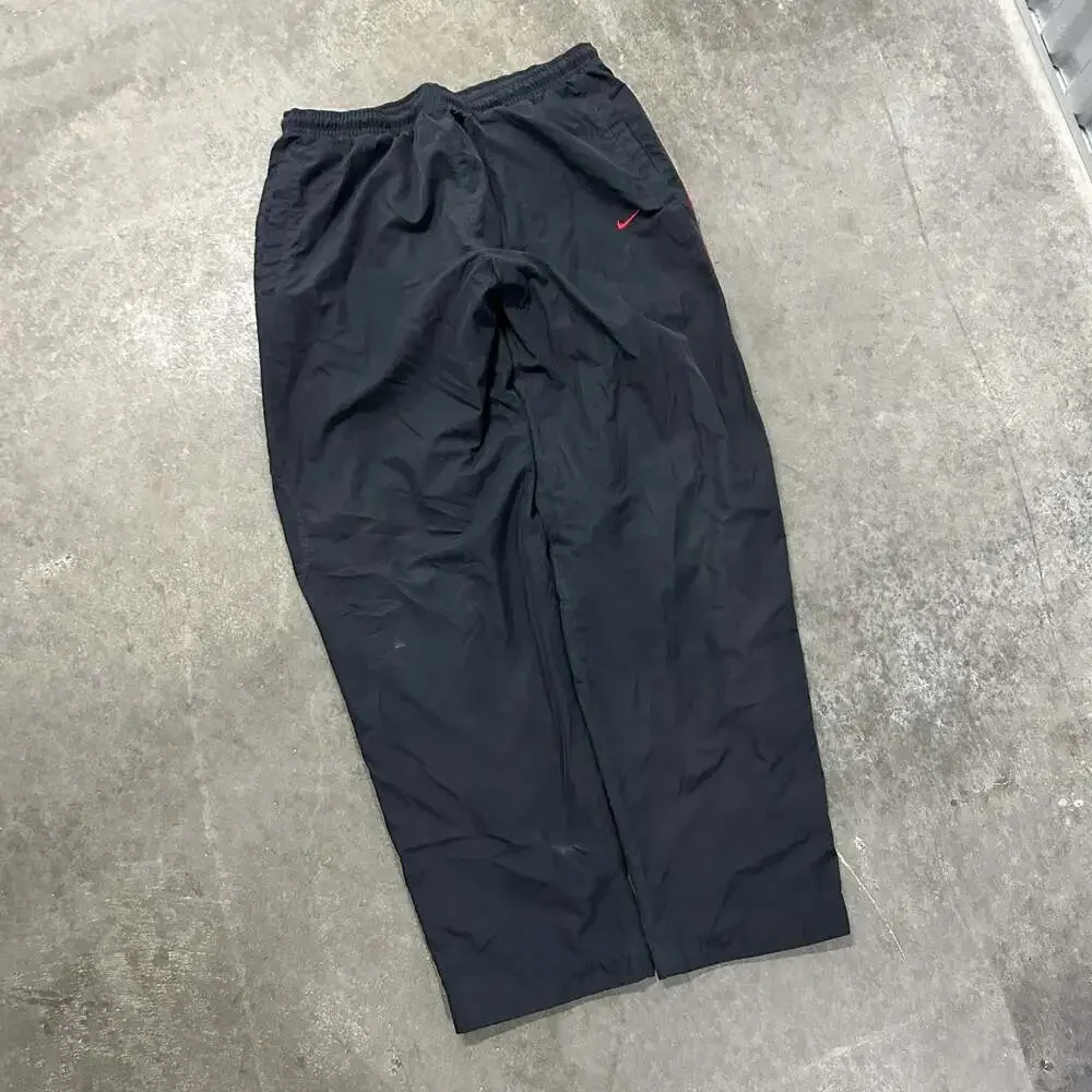Vintage Nike Nylon Track Pants Black Red Striped Size Large
